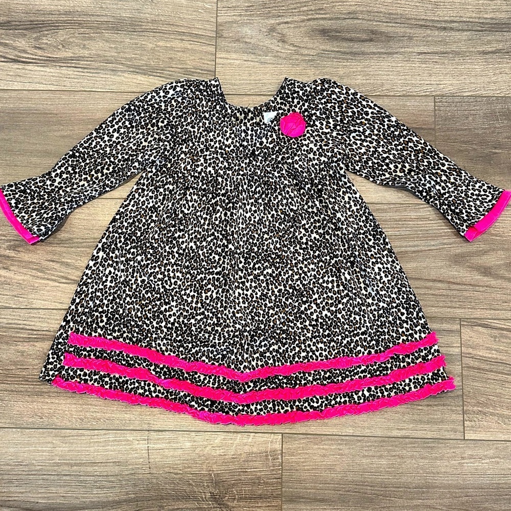 Rare Editions Girls 5T Leopard Print and Pink Ruffle Dress